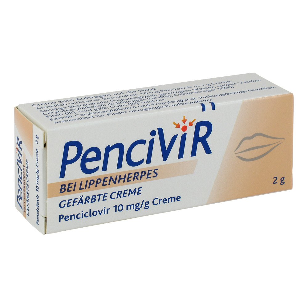 Das Produktfoto zeigt Pencivir Bei Lippenherpes Gefärbte Creme (2 g) PZN 10089604