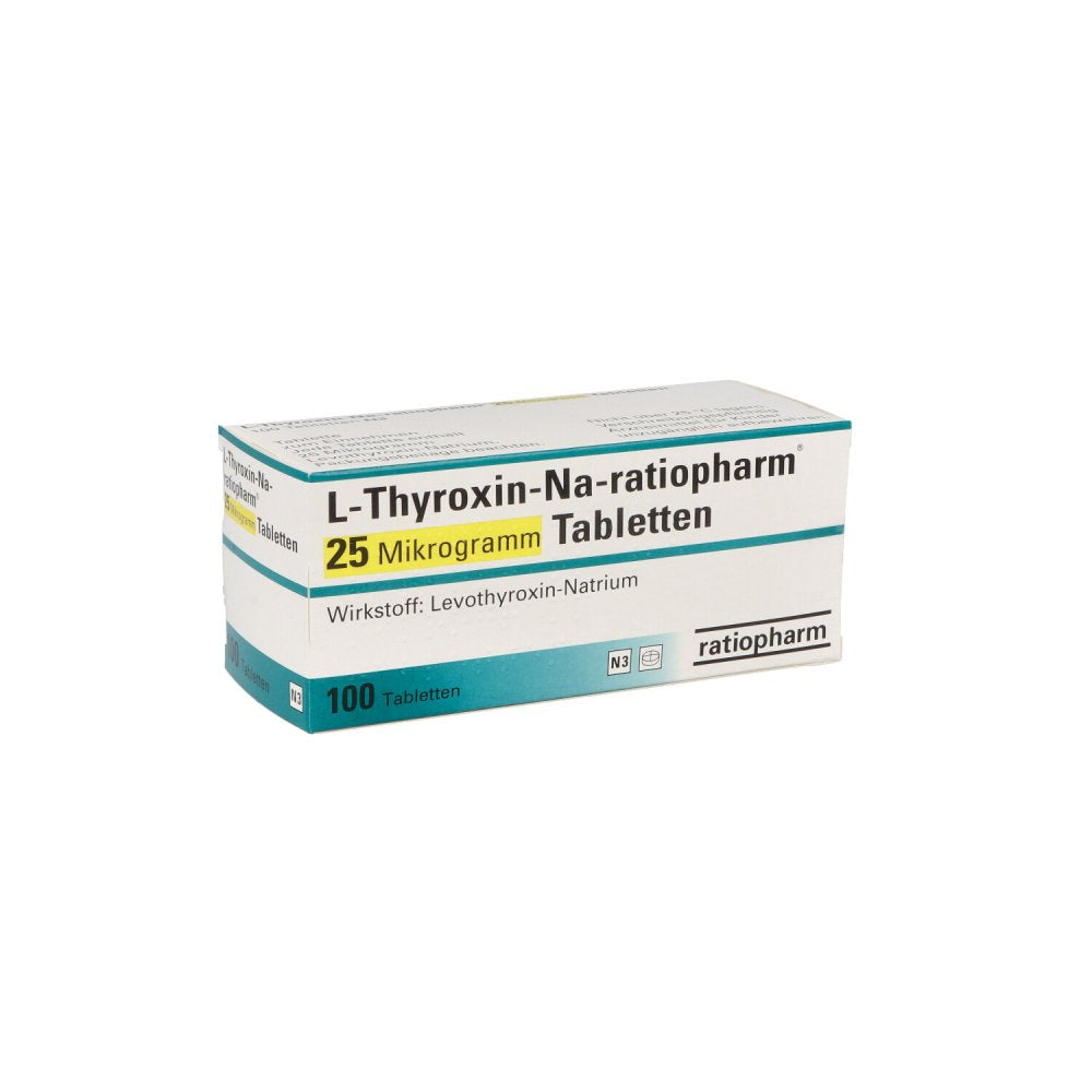 Das Produktfoto zeigt L-Thyroxin-Na-Ratiopharm 25 Mikrogramm Tabletten (100 stk) PZN 10089656