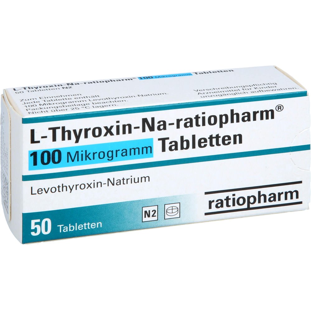 Das Produktfoto zeigt L-Thyroxin-Na-Ratiopharm 100 Mikrogramm Tabletten (50 stk) PZN 10089716