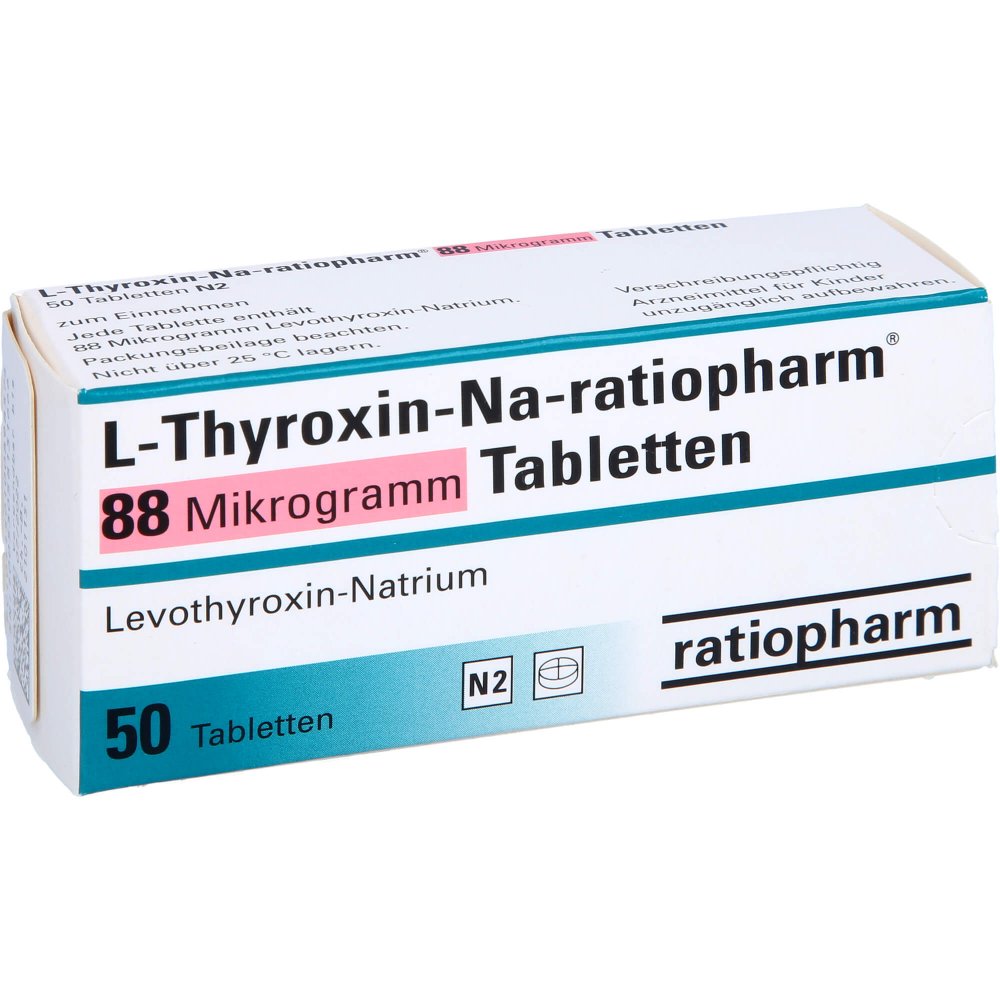 Das Produktfoto zeigt L-Thyroxin-Na-Ratiopharm 88 Mikrogramm Tabletten (50 stk) PZN 10089857