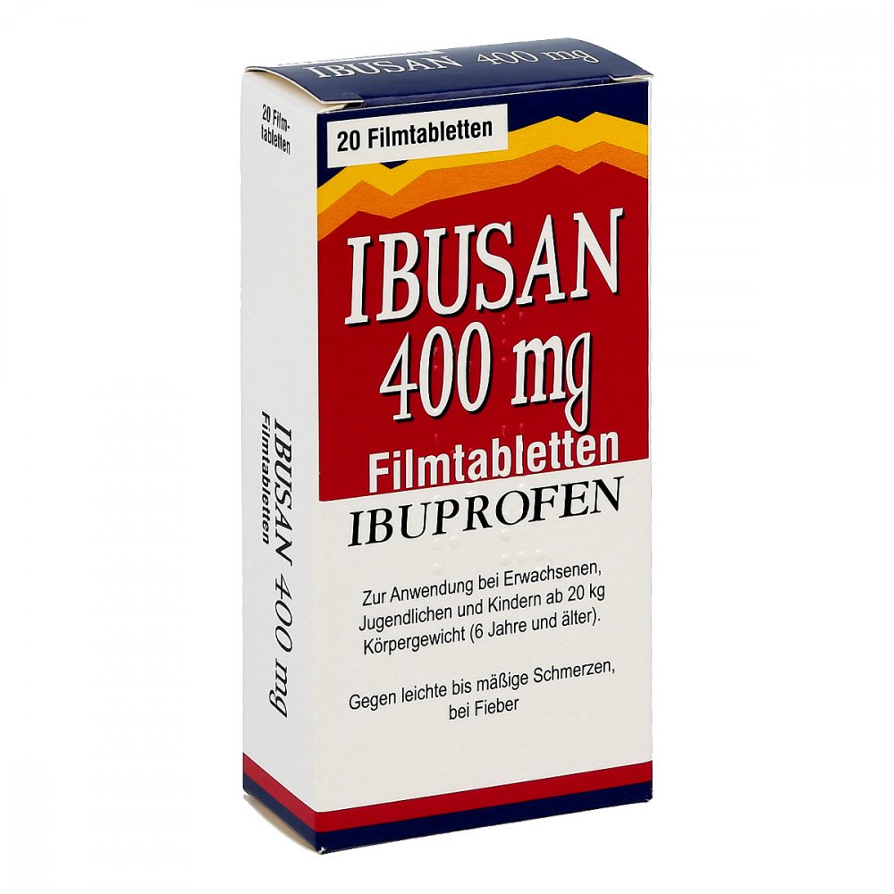 Das Produktfoto zeigt Ibusan 400 Mg Filmtabletten (20 stk) PZN 10090760
