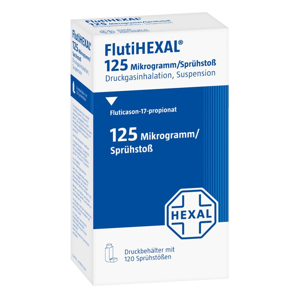 Das Produktfoto zeigt Flutihexal 125 Μg/Sprühstoß Dosieraerosol 120 Hub (1 stk) PZN 10098974