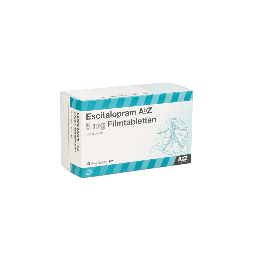 Das Produktfoto zeigt Escitalopram Abz 5 Mg Filmtabletten (50 stk) PZN 10099063