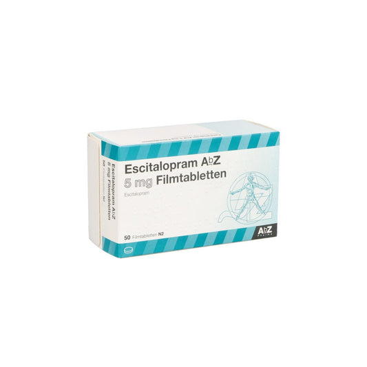 Das Produktfoto zeigt Escitalopram Abz 5 Mg Filmtabletten (50 stk) PZN 10099063