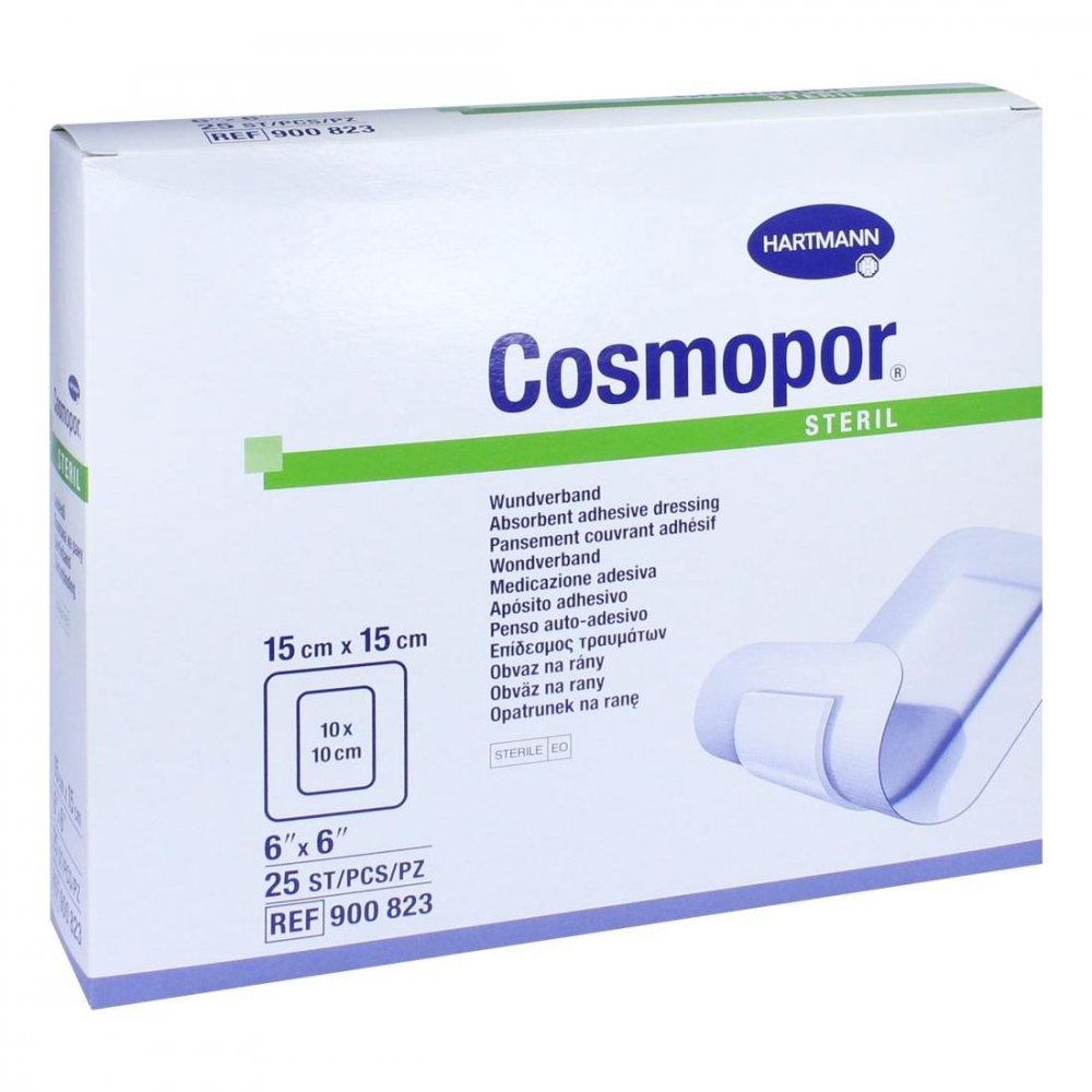 Das Produktfoto zeigt Cosmopor Steril Wundverband 15x15 Cm (25 stk) PZN 10102167
