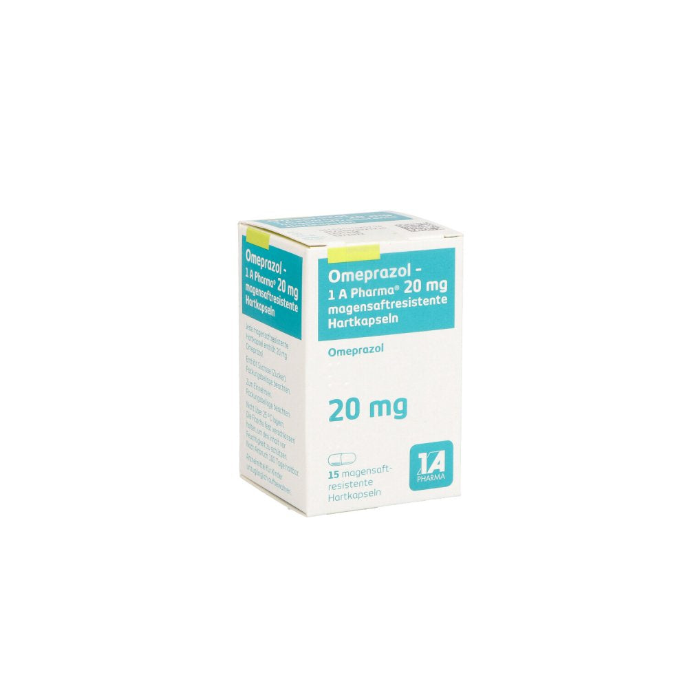 Das Produktfoto zeigt Omeprazol-1a Pharma 20 Mg Magensaftres.Hartkapseln (15 stk) PZN 10108075