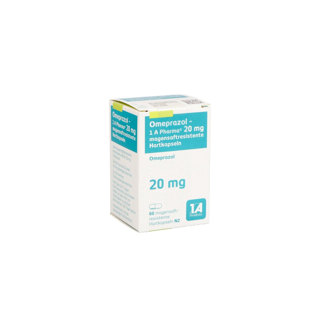 Das Produktfoto zeigt Omeprazol-1a Pharma 20 Mg Magensaftres.Hartkapseln (60 stk) PZN 10108106