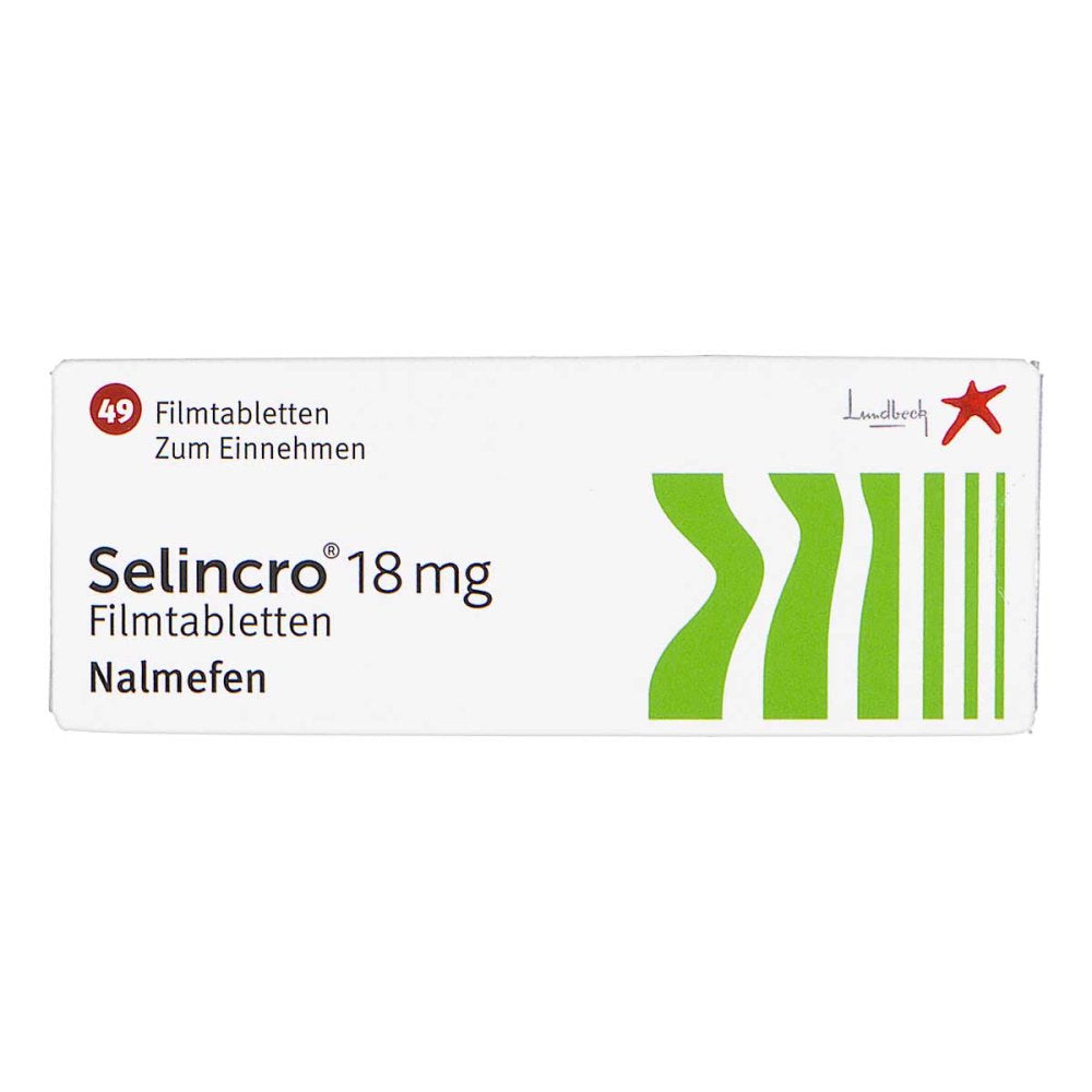 Das Produktfoto zeigt Selincro 18 Mg Filmtabletten (49 stk) PZN 10109270