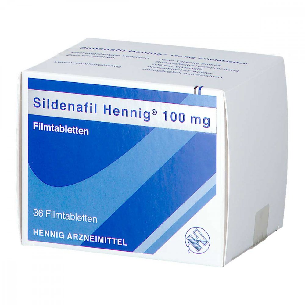 Das Produktfoto zeigt Sildenafil Hennig 100 Mg Filmtabletten (36 stk) PZN 10113900