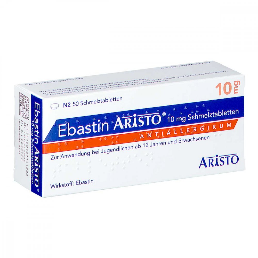 Das Produktfoto zeigt Ebastin Aristo 10 Mg Schmelztabletten (50 stk) PZN 10114130