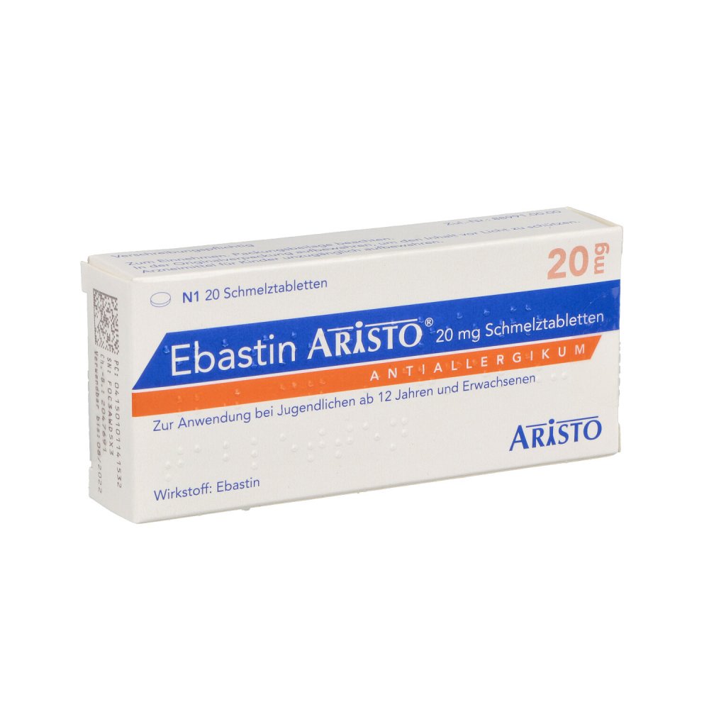 Das Produktfoto zeigt Ebastin Aristo 20 Mg Schmelztabletten (20 stk) PZN 10114153