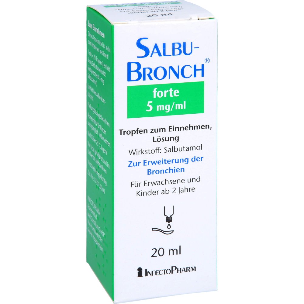 Das Produktfoto zeigt Salbubronch Forte 5 Mg/Ml Tropfen Zum Einnehmen (20 ml) PZN 10117631