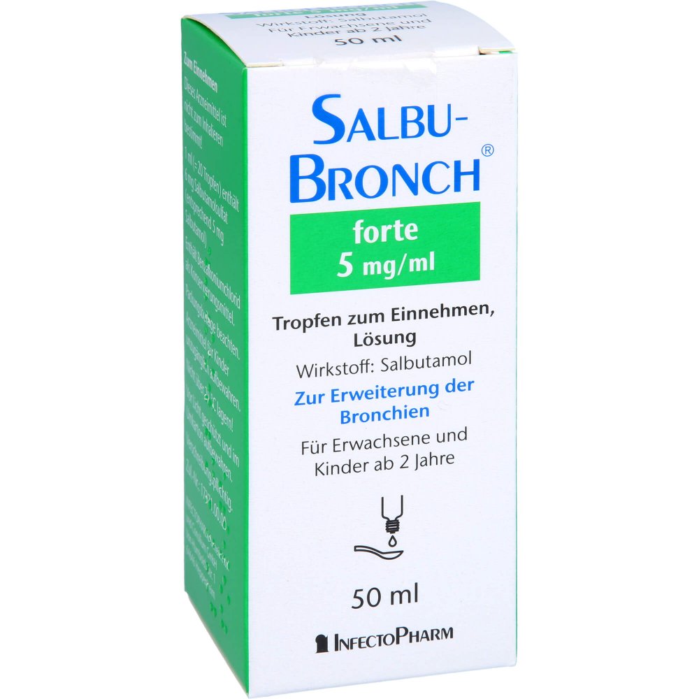 Das Produktfoto zeigt Salbubronch Forte 5 Mg/Ml Tropfen Zum Einnehmen (50 ml) PZN 10117648