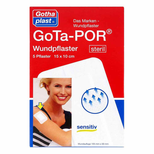 Das Produktfoto zeigt Gota-Por Wundpflaster Steril 100x150 Mm (5 stk) PZN 10124890