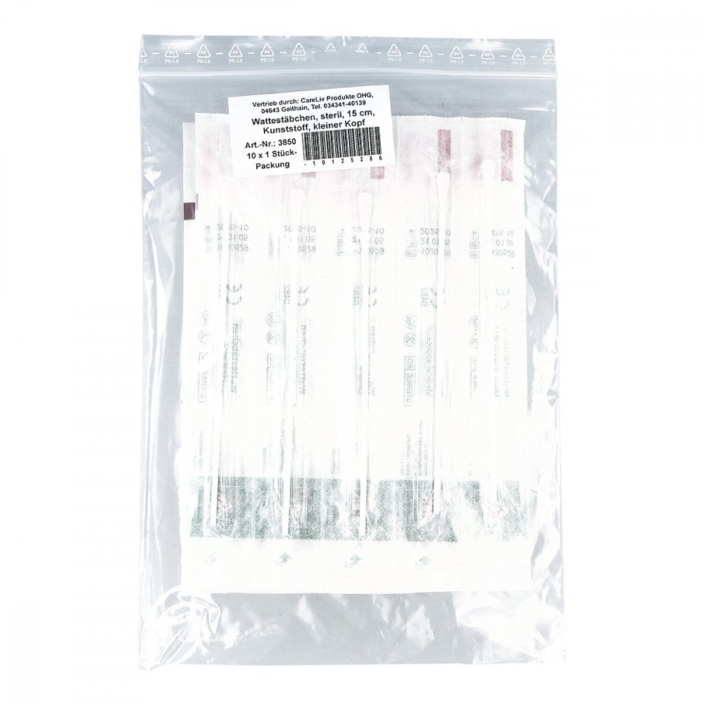 Wattestäbchen Kunststoff Kleiner Kopf 15 Cm Steril (10X1 stk)