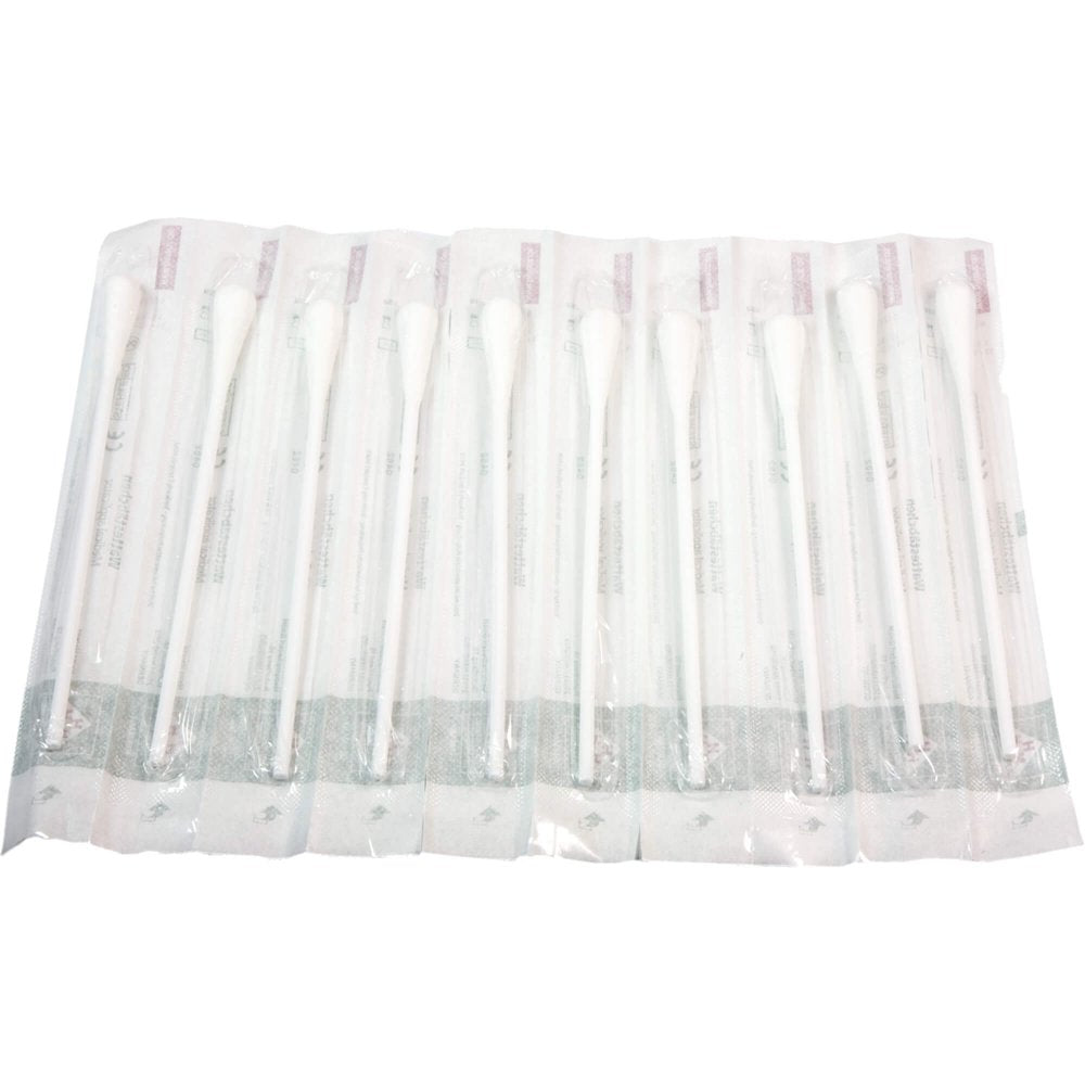 Das Produktfoto zeigt Wattestäbchen Kunststoff Großer Kopf 15 Cm Steril (10X1 stk) PZN 10125300
