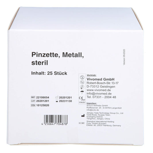 Das Produktfoto zeigt Pinzette Einmal Steril Metall (25 stk) PZN 10125820