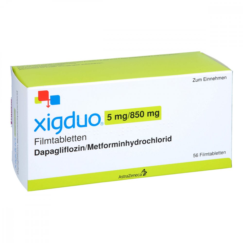 Das Produktfoto zeigt Xigduo 5 Mg/850 Mg Filmtabletten (56 stk) PZN 10126297
