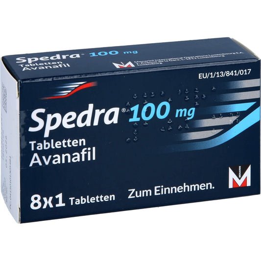 Das Produktfoto zeigt Spedra 100 Mg Tabletten (8 stk) PZN 10130548