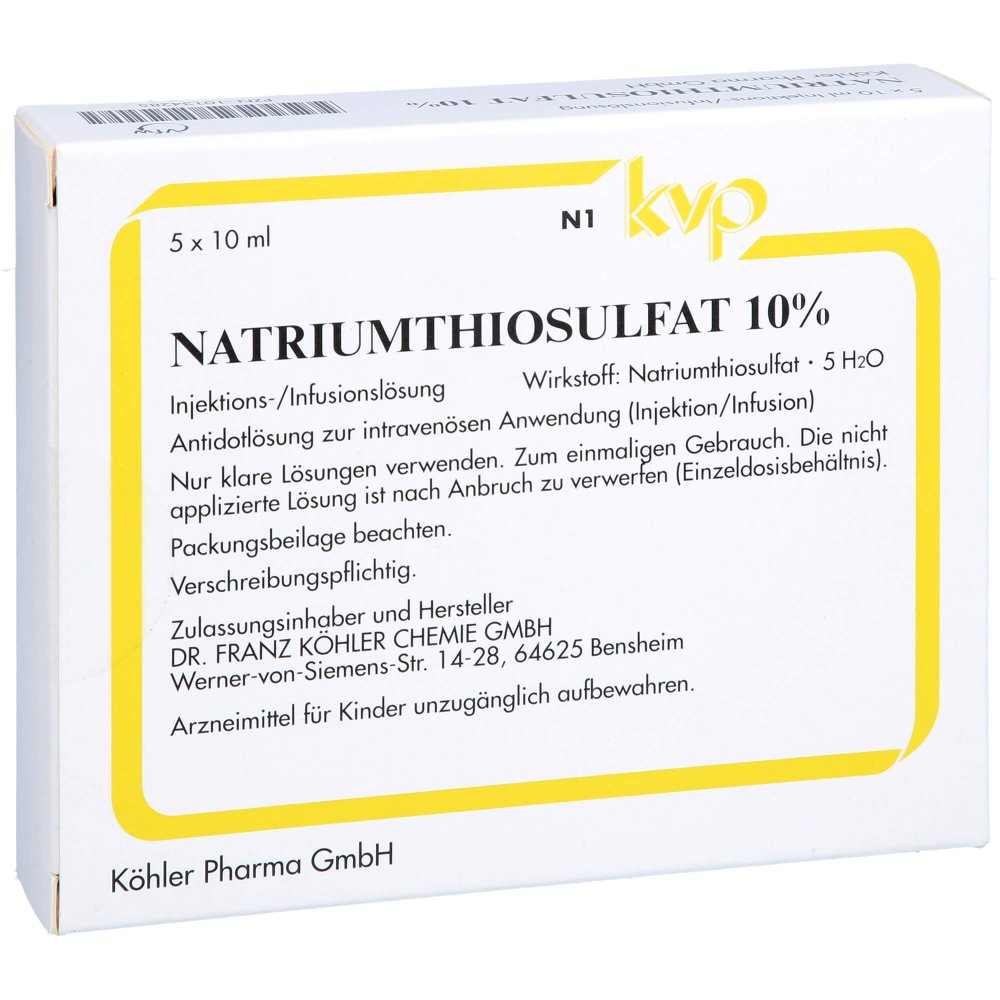 Das Produktfoto zeigt Natriumthiosulfat 10% Ampullen (5X10 ml) PZN 10134285