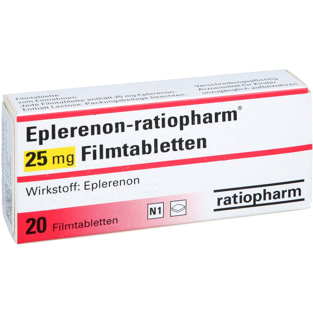 Das Produktfoto zeigt Eplerenon-Ratiopharm 25 Mg Filmtabletten (20 stk) PZN 10169496