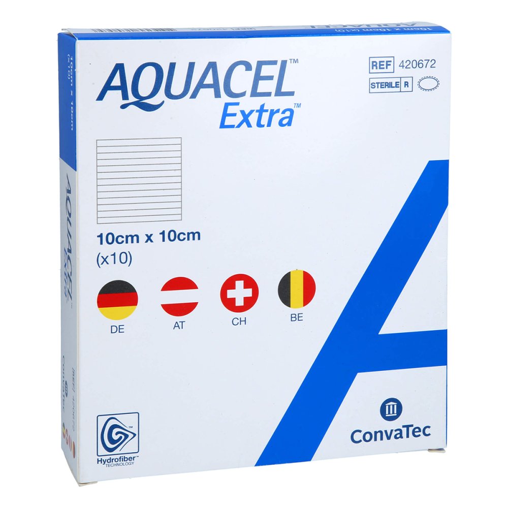 Das Produktfoto zeigt Aquacel Extra 10x10 Cm Verband (10 stk) PZN 10185495