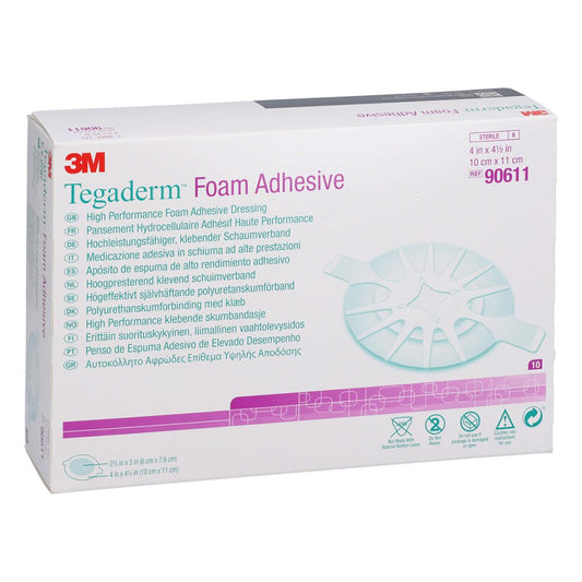 Das Produktfoto zeigt Tegaderm 3m Foam Adhesive 10x11 Cm Oval 90611 (10 stk) PZN 10185638