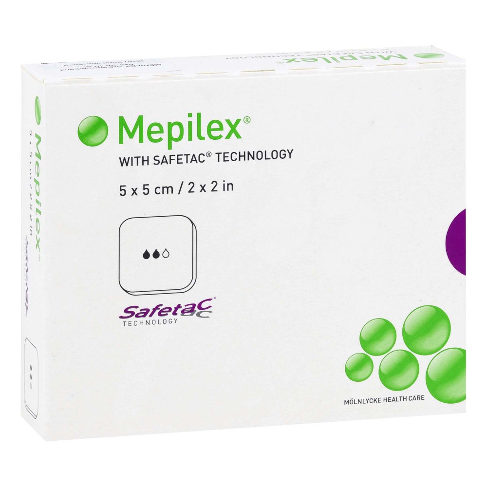Das Produktfoto zeigt Mepilex 5x5 Cm Schaumverband (5 stk) PZN 10187324