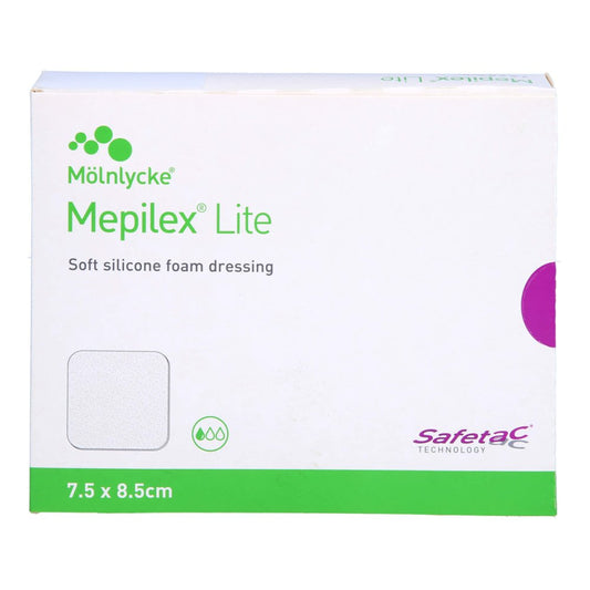 Das Produktfoto zeigt Mepilex Lite Schaumverband 7,5x8,5 Cm Steril (5 stk) PZN 10187330