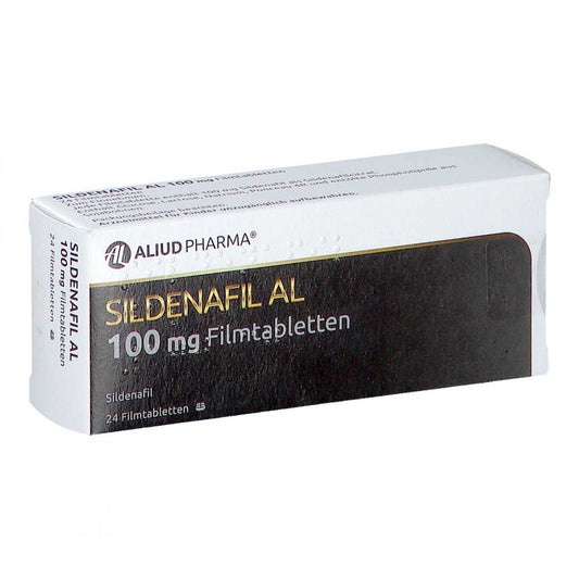 Das Produktfoto zeigt Sildenafil Al 100 Mg Filmtabletten (24 stk) PZN 10187838