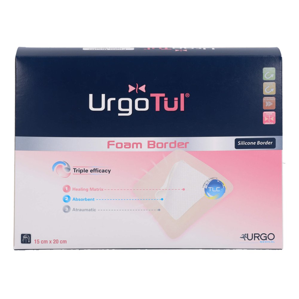 Das Produktfoto zeigt Urgotül Foam Border 15x20 Cm Verband (10 stk) PZN 10203170