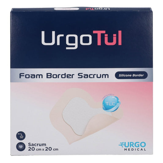 Das Produktfoto zeigt Urgotül Foam Border Sacrum 20x20 Cm Verband (5 stk) PZN 10203187