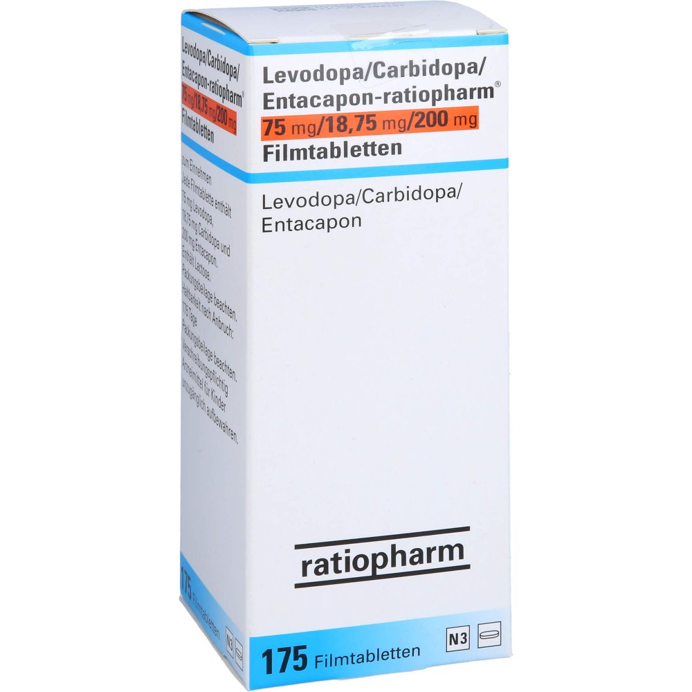Das Produktfoto zeigt Levodopa/Carbidopa/Entacapon-Ratio. 75/18,75/200 (175 stk) PZN 10221713