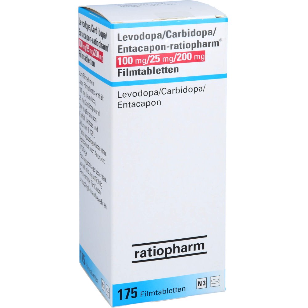 Das Produktfoto zeigt Levodopa/Carbidopa/Entacapon-Ratio. 100/25/200 (175 stk) PZN 10221759