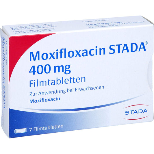 Das Produktfoto zeigt Moxifloxacin Stada 400 Mg Filmtabletten (7 stk) PZN 10251358