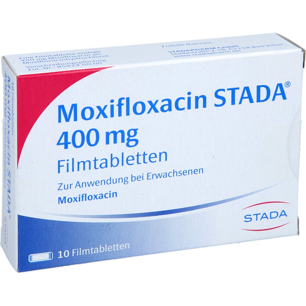 Das Produktfoto zeigt Moxifloxacin Stada 400 Mg Filmtabletten (10 stk) PZN 10251364