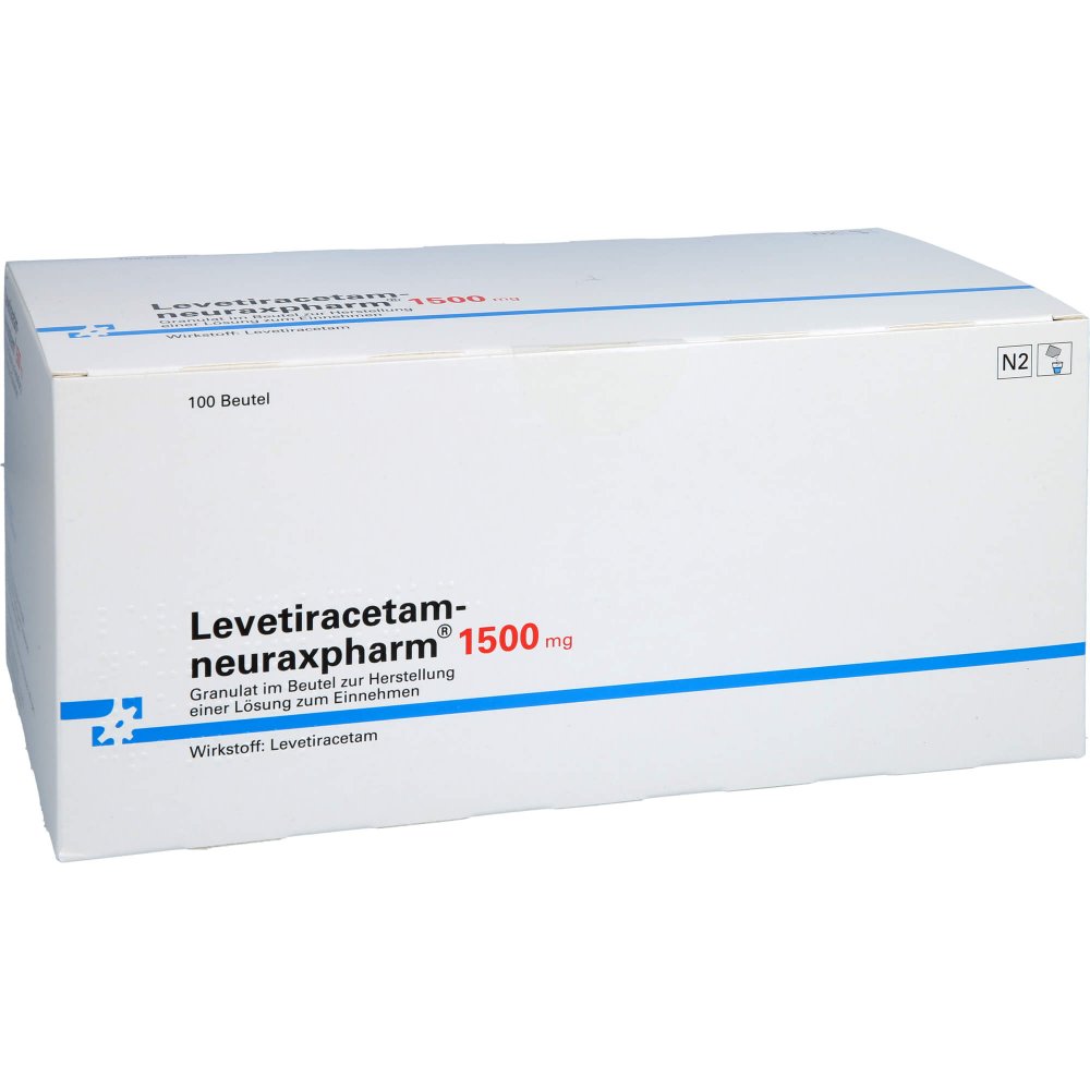 Das Produktfoto zeigt Levetiracetam-Neuraxpharm 1500 Mg G.Z.H.E.Lsg.Ein (100 stk) PZN 10251884