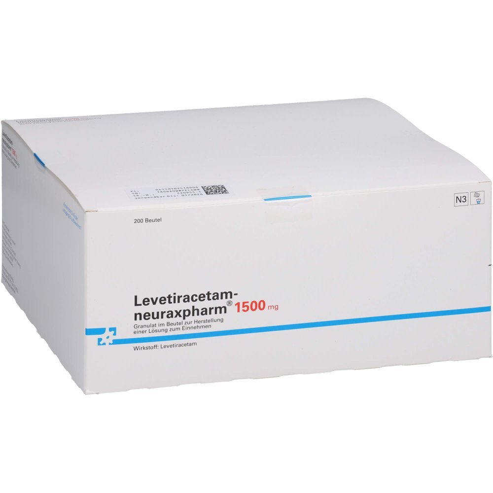 Das Produktfoto zeigt Levetiracetam-Neuraxpharm 1500 Mg G.Z.H.E.Lsg.Ein (200 stk) PZN 10251890