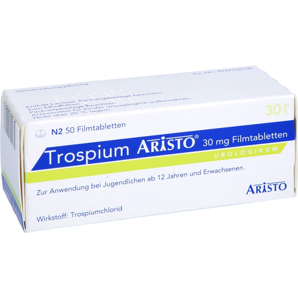 Das Produktfoto zeigt Trospium Aristo 30 Mg Filmtabletten (50 stk) PZN 10259360