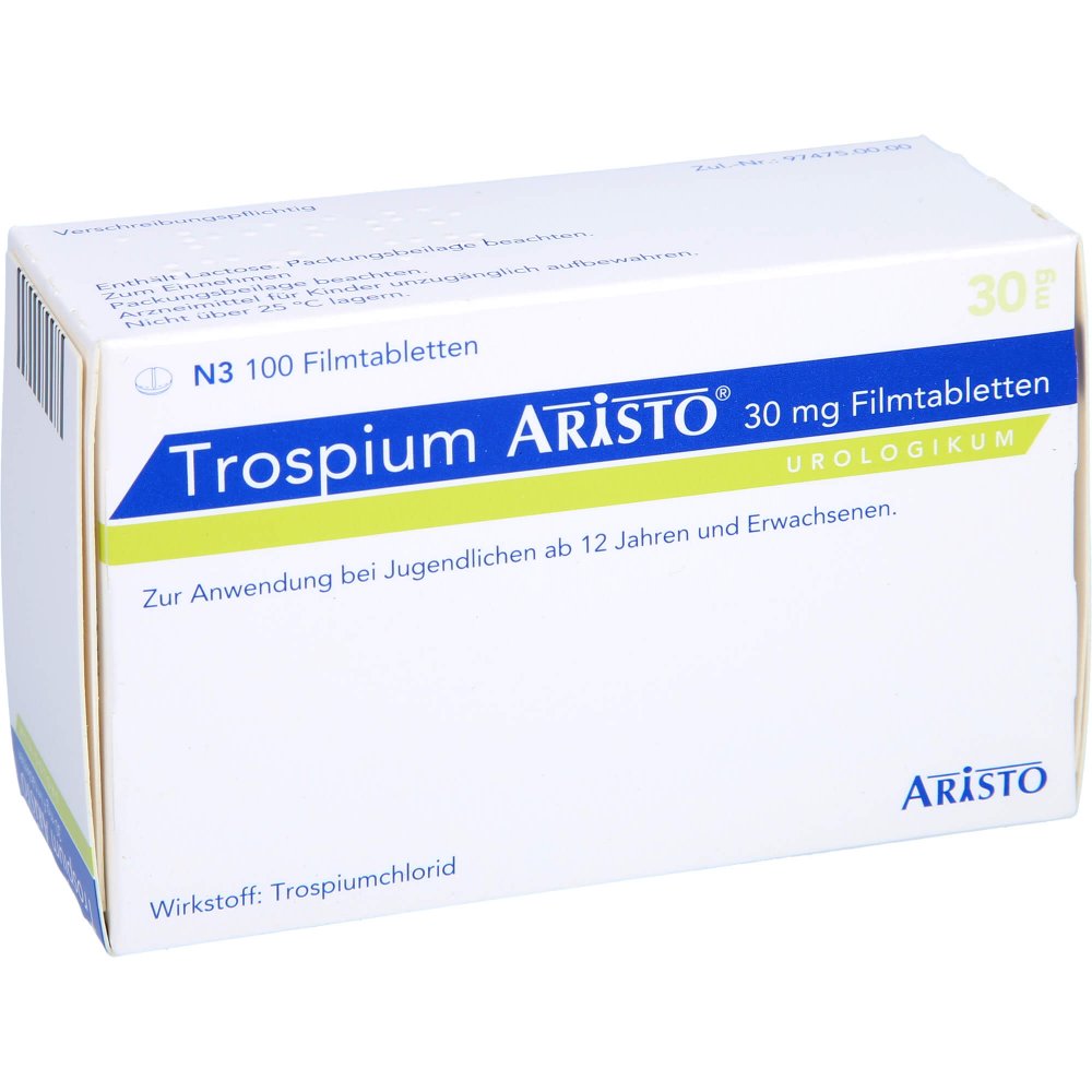 Das Produktfoto zeigt Trospium Aristo 30 Mg Filmtabletten (100 stk) PZN 10259377