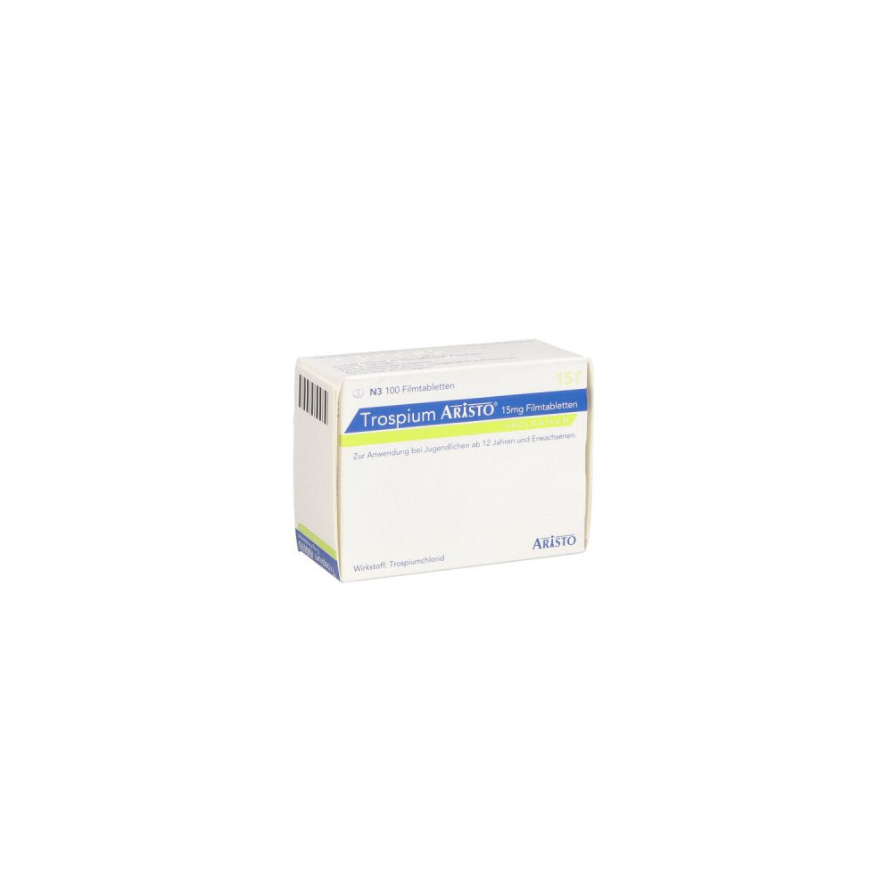 Das Produktfoto zeigt Trospium Aristo 15 Mg Filmtabletten (100 stk) PZN 10259414