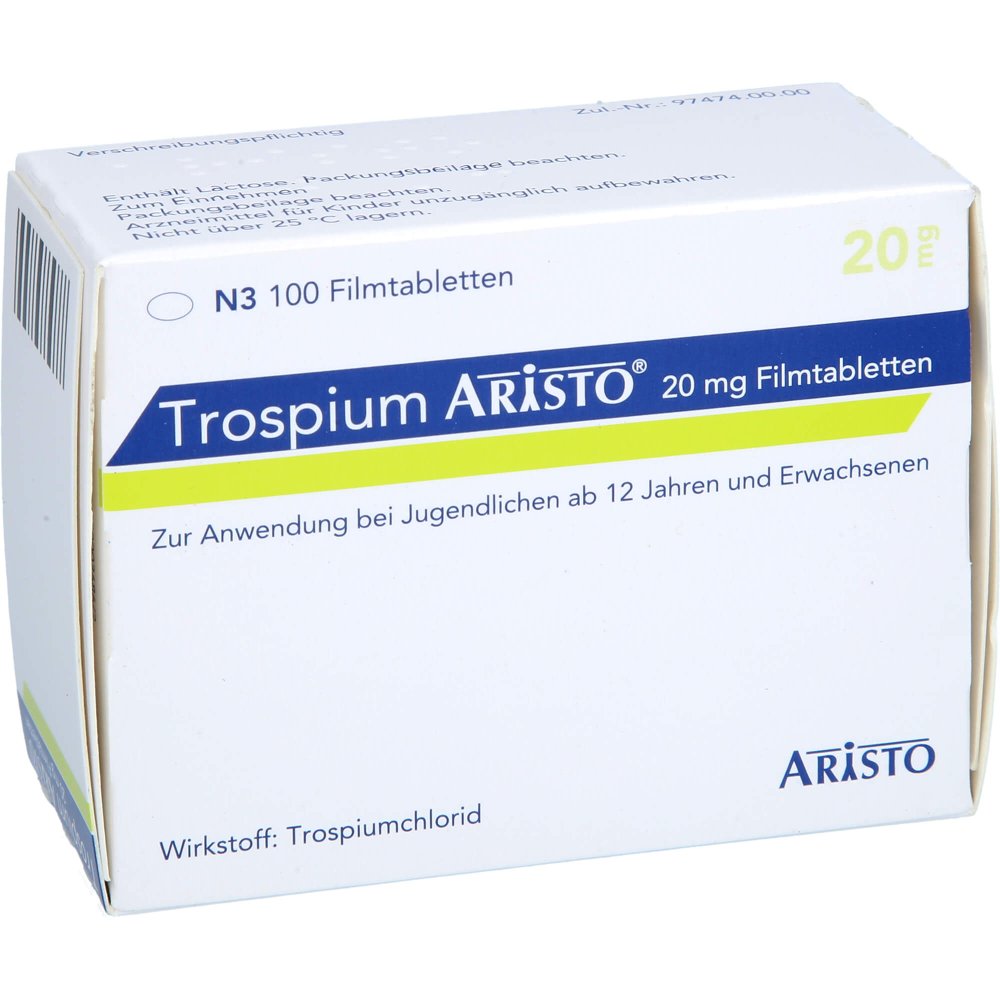 Das Produktfoto zeigt Trospium Aristo 20 Mg Filmtabletten (100 stk) PZN 10259443