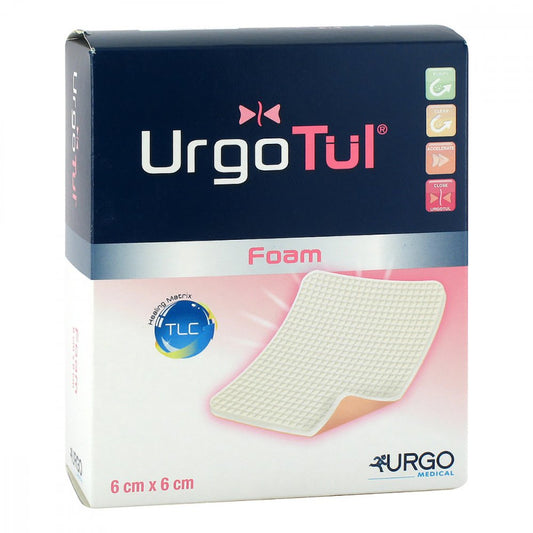 Das Produktfoto zeigt Urgotül Foam 6x6 Cm Verband (10 stk) PZN 10261724