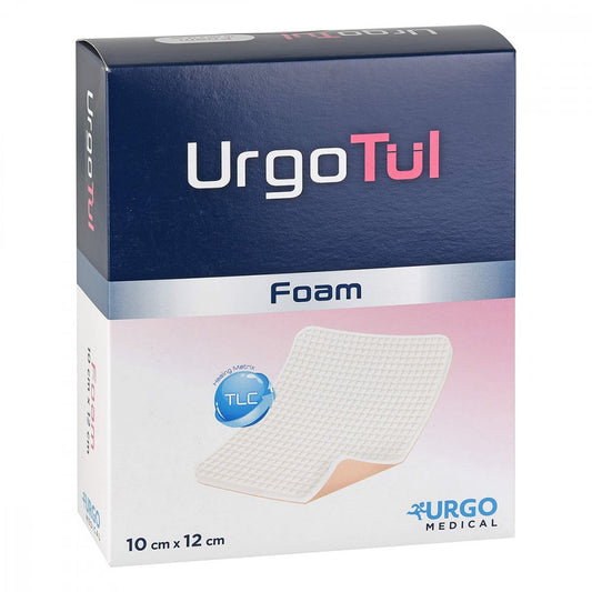 Das Produktfoto zeigt Urgotül Foam 10x12 Cm Verband (10 stk) PZN 10261730