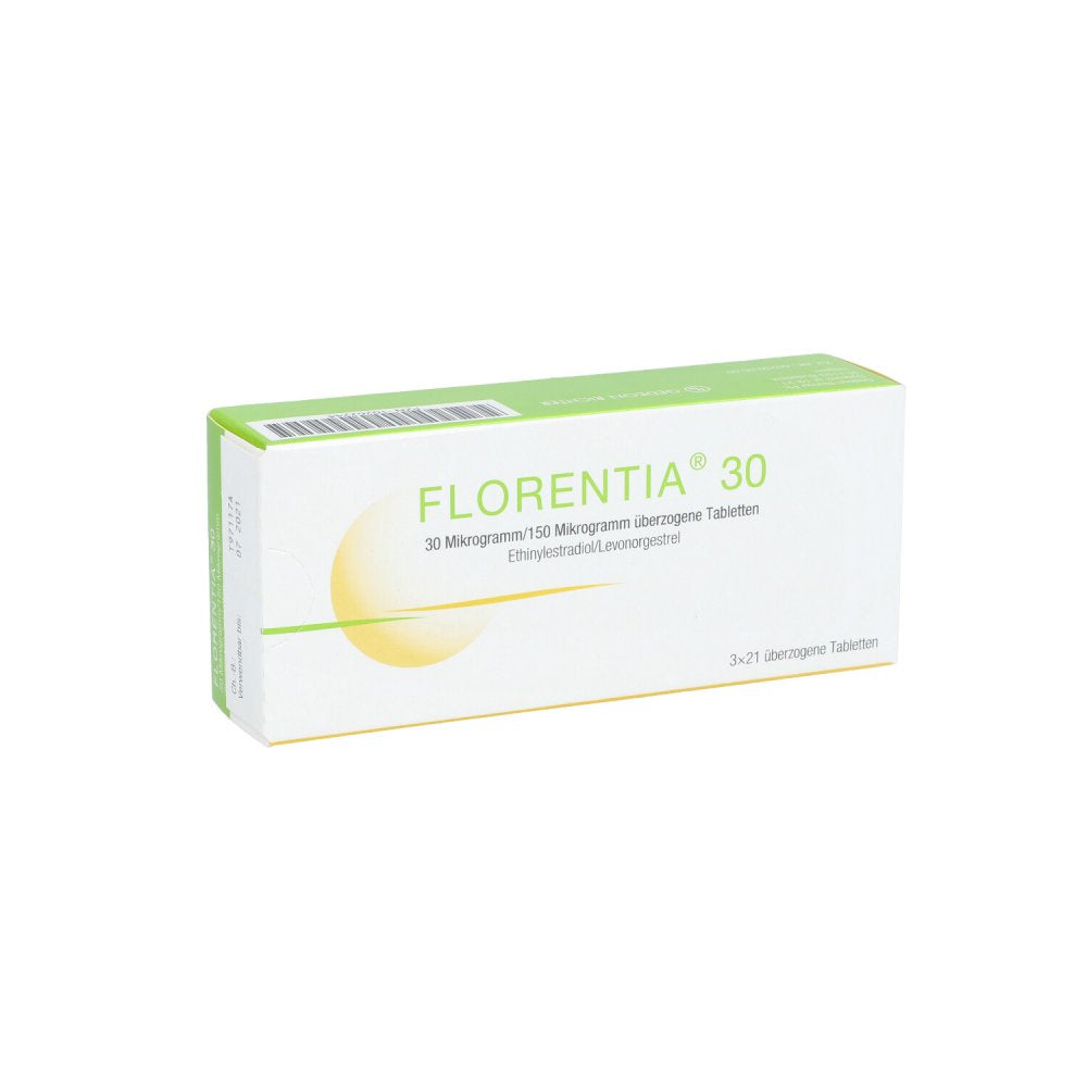 Das Produktfoto zeigt Florentia 30 30 Mikrogramm/150 Mikrogramm Üb.Tab. (63 stk) PZN 10262244