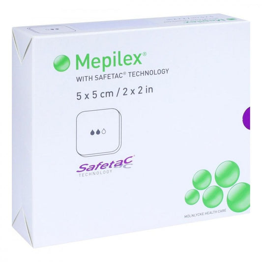 Das Produktfoto zeigt Mepilex 5x5 Cm Schaumverband (5 stk) PZN 10263953