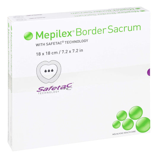 Das Produktfoto zeigt Mepilex Border Sacrum Schaumverb.18x18 Cm Steril (10 stk) PZN 10264131