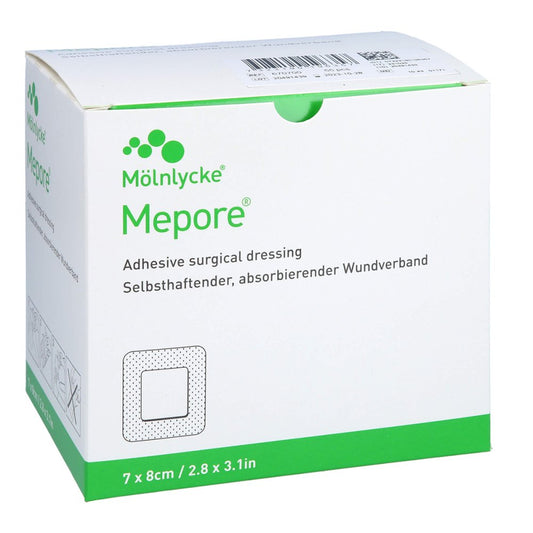 Das Produktfoto zeigt Mepore Wundverband Steril 7x8 Cm (55 stk) PZN 10264533