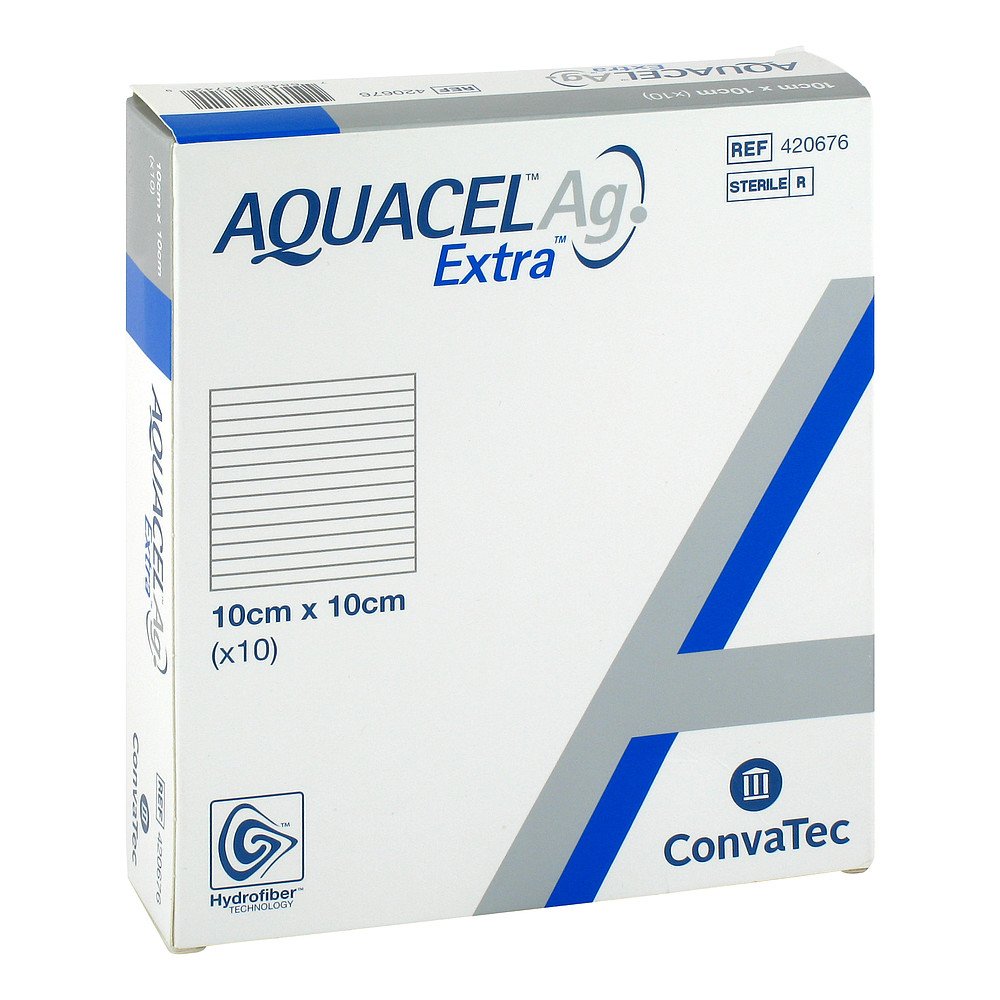 Das Produktfoto zeigt Aquacel Ag Extra 10x10 Cm Kompressen (10 stk) PZN 10267744
