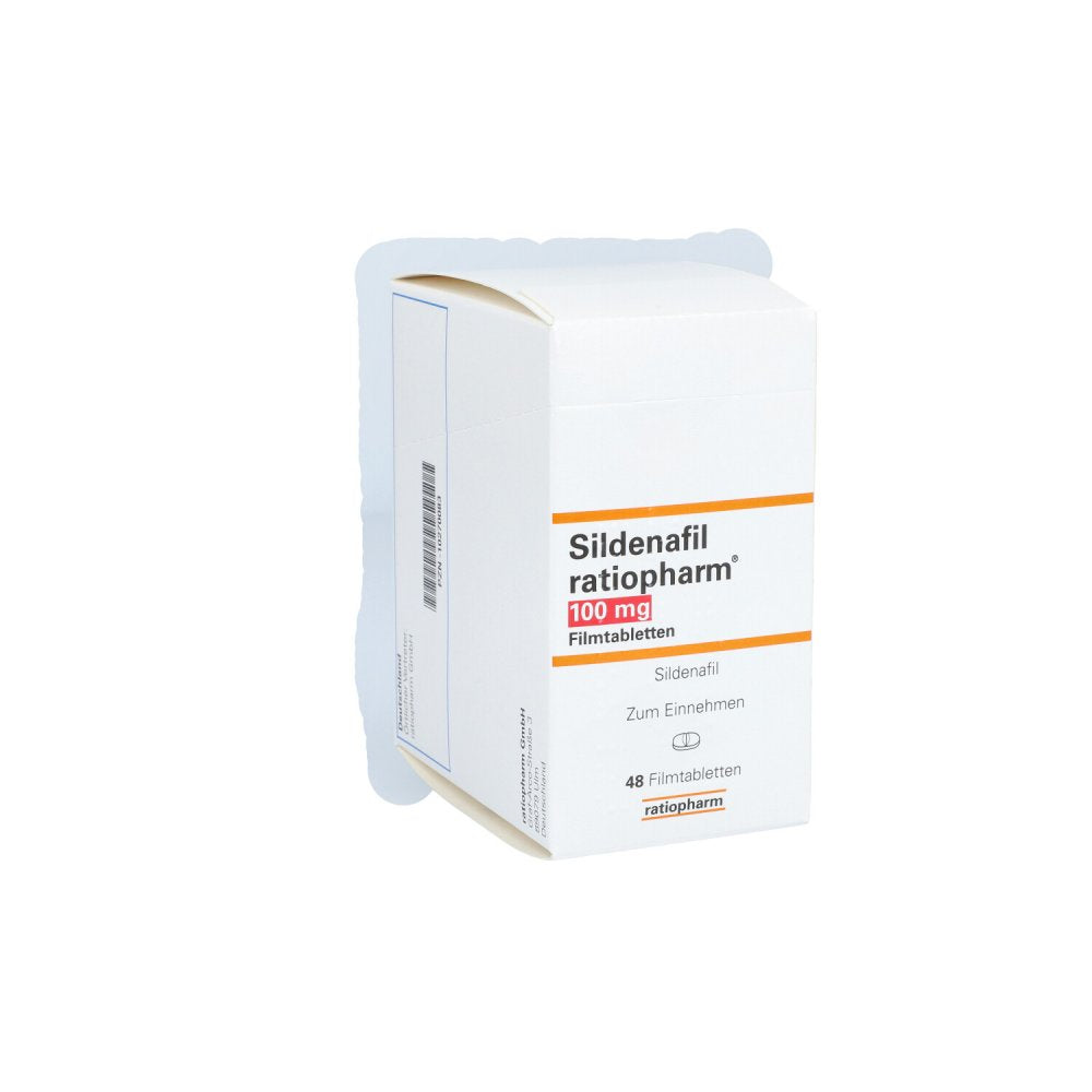 Das Produktfoto zeigt Sildenafil Ratiopharm 100 Mg Filmtabletten (48 stk) PZN 10270083